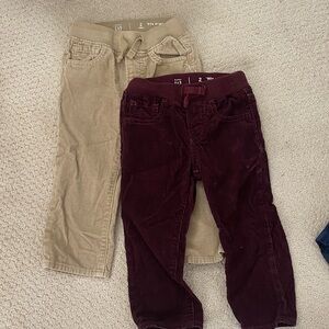 Burgundy and Tan Gap Kids Corduroy Pants Set - 2T